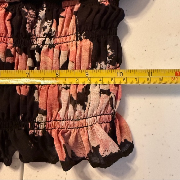 Free People Daphne Floral Lace Sheer Smocked Top Midnight Combo Boho Chic XS EUC - Picture 11 of 16